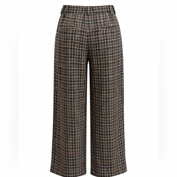 Vero Moda Black and Brown Plaid High-Waist Trousers NWT XS - Picture 2 of 3